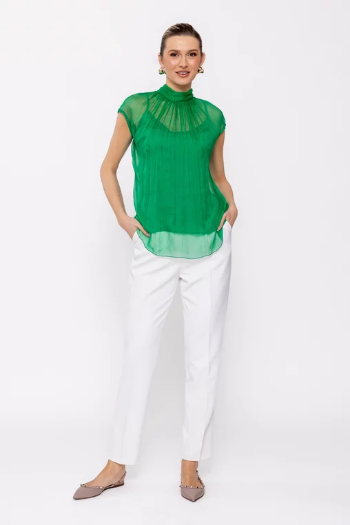 Bluză Caramel mătase naturală verde deschis B4428 picture - 4