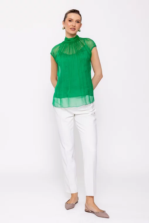 Bluză Caramel mătase naturală verde deschis B4428 picture - 5