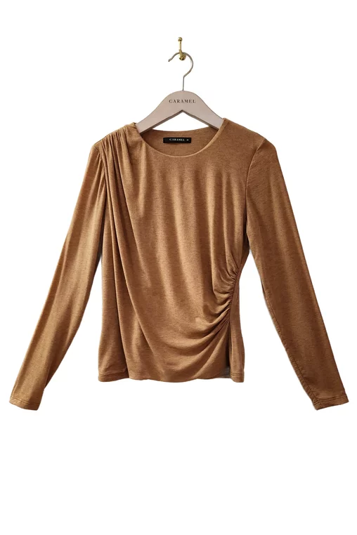 Bluză Caramel tricot încrețit bej B4501 picture - 5