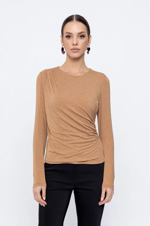 Bluză Caramel tricot încrețit bej B4501 picture - 1