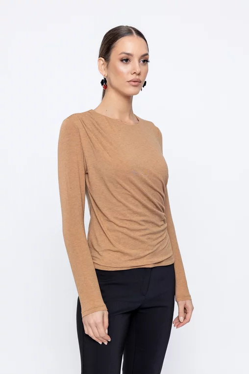 Bluză Caramel tricot încrețit bej B4501 picture - 4