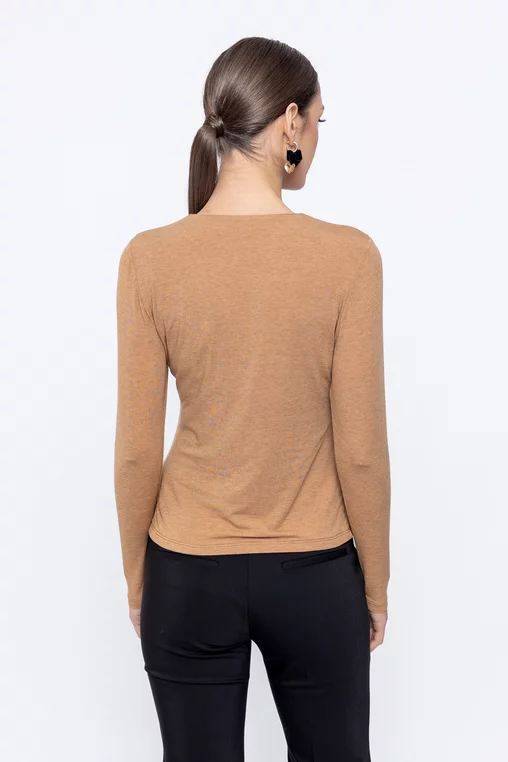 Bluză Caramel tricot încrețit bej B4501 picture - 3
