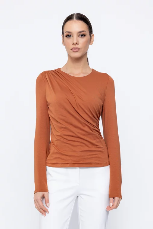 Bluză Caramel tricot încrețit cărămizie B4501 picture - 1