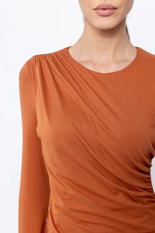 Bluză Caramel tricot încrețit cărămizie B4501 picture - 4