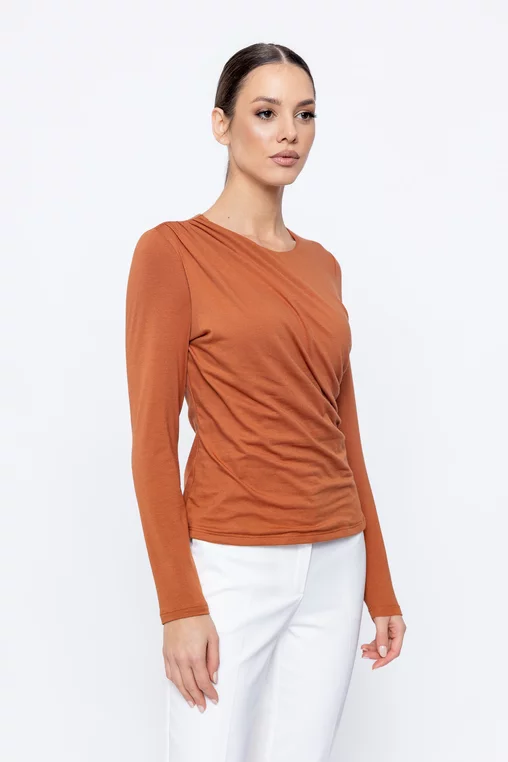 Bluză Caramel tricot încrețit cărămizie B4501 picture - 3