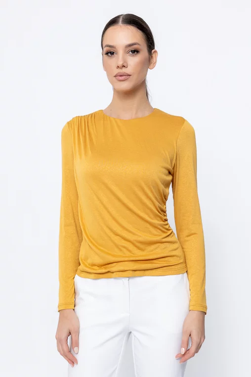 Bluză Caramel tricot încrețit galbenă B4501 picture - 1