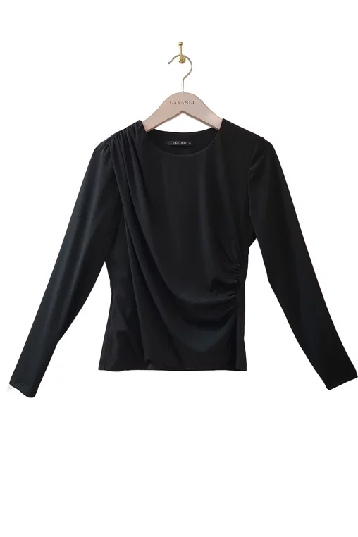 Bluză Caramel tricot încrețit neagră B4501 picture - 5