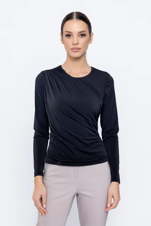 Bluză Caramel tricot încrețit neagră B4501 picture - 1