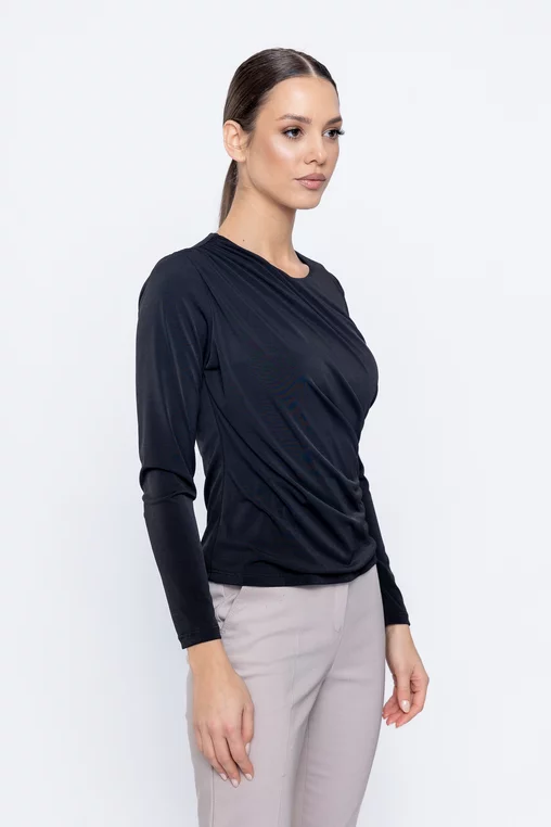 Bluză Caramel tricot încrețit neagră B4501 picture - 4