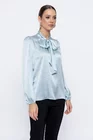 Bluză Caramel voal satinat cu fundă bleu B4502 thumbnail picture - 