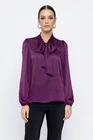 Bluză Caramel voal satinat cu fundă burgundy B4502 thumbnail picture - 