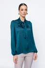Bluză Caramel voal satinat cu fundă verde B4502 thumbnail picture - 