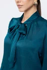 Bluză Caramel voal satinat cu fundă verde B4502 thumbnail picture - 