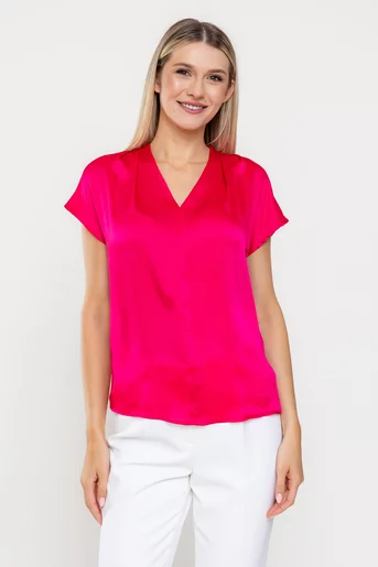 Bluză Caramel voal satinat cu pliuri fucsia B4524