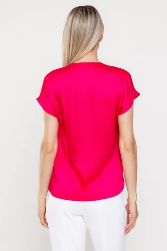 Bluză Caramel voal satinat cu pliuri fucsia B4524