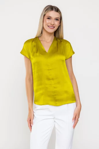 Bluză Caramel voal satinat cu pliuri lime B4524
