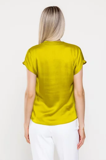 Bluză Caramel voal satinat cu pliuri lime B4524