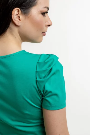 Bluza casual Caramel cu mâneci scurte încrețite, verde B4417