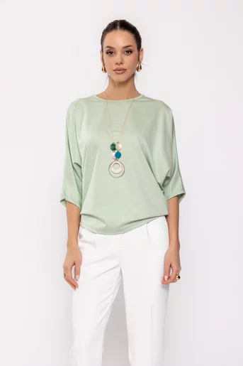 Bluză casual cu accesoriu verde mentă BLAM0206