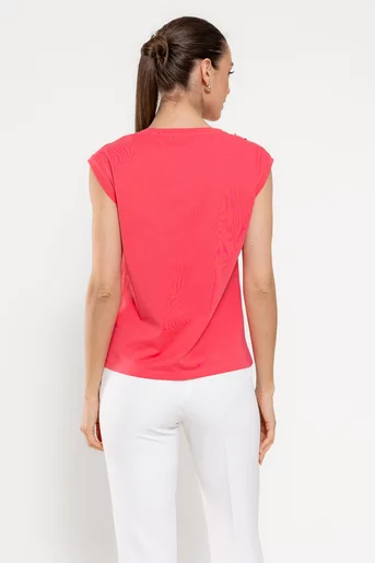 Bluză casual din bumbac cu paiete fucsia BROS0306