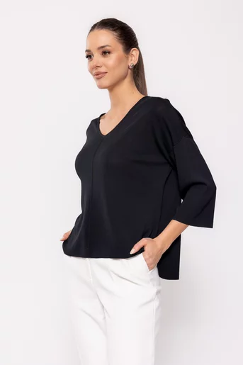 Bluză casual din vâscoză neagră BDP0206