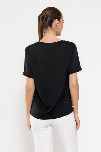 Bluză casual vâscoză satinată neagră BROS0308
