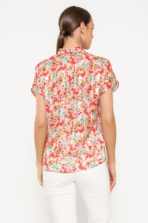 Bluză din voal caramel cu eșarfă și imprimeu floral multicolor B4516 picture - 3