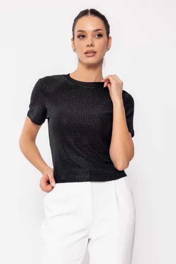 Bluză elegantă cu strasuri neagră BLAM0214