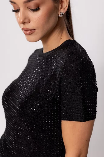 Bluză elegantă cu strasuri neagră BLAM0214