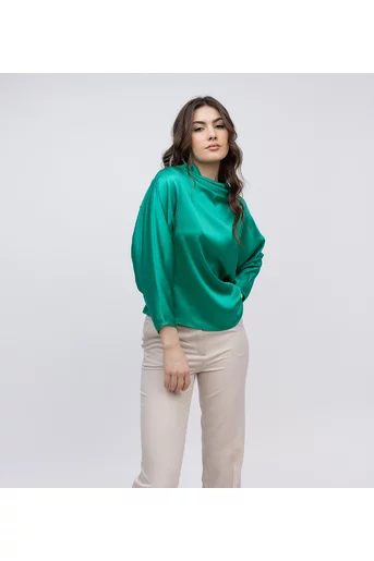 Bluza eleganta din satin cu guler cazut verde B4410