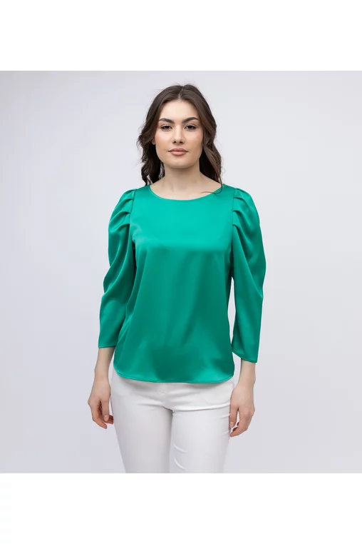 Bluza eleganta din satin cu pliuri la maneca verde  B4406 big picture - 