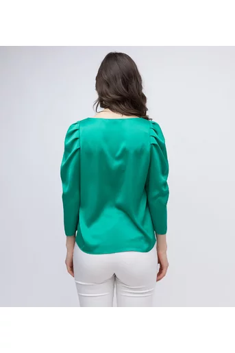 Bluza eleganta din satin cu pliuri la maneca verde  B4406