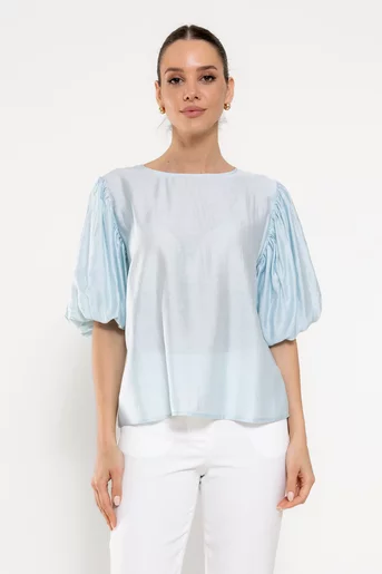 Bluză lejeră cu mâneca bufantă bleu BBD0306