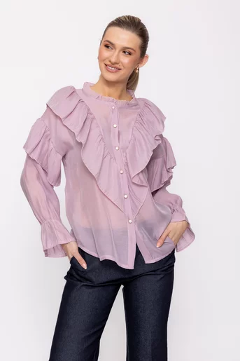 Bluză lejeră cu volane decorative roz BBR0204