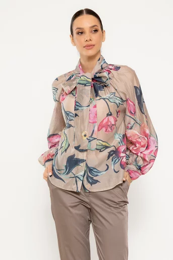 Bluză lejeră imprimeu floral  bej BBR0303