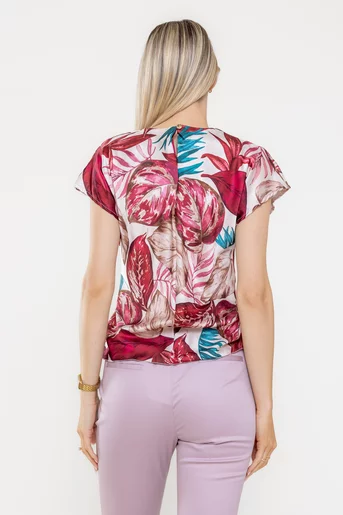 Bluză satin imprimeu frunze burgundy BLA0515