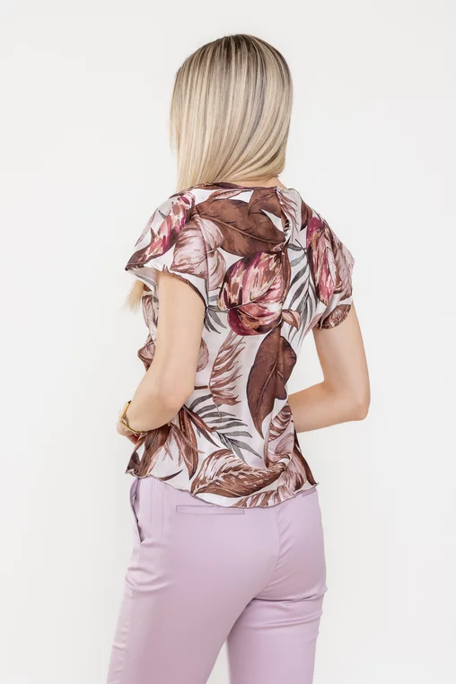Bluză satin imprimeu frunze maro BLA0515 thumbnail picture - 