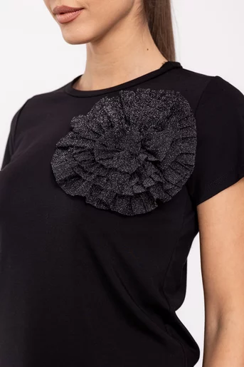 Bluză tricot cu floare aplicată argintie B4505