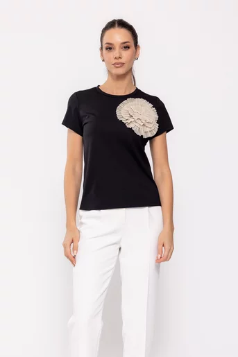 Bluză tricot cu floare aplicată bej B4505