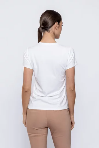 Bluză tricot cu floare aplicată camel B4505