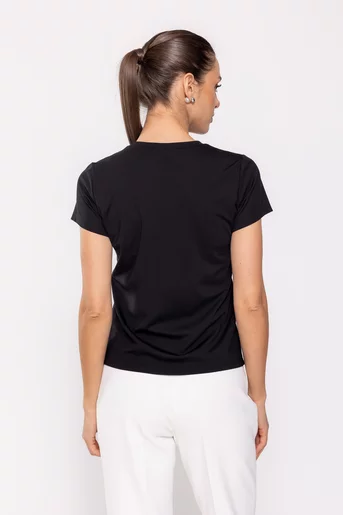 Bluză tricot cu floare aplicată neagră B4505