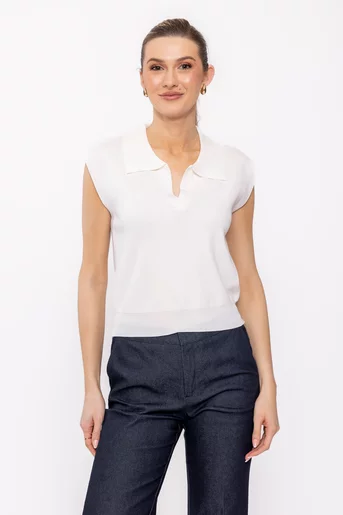Bluză tricotată cu guler ascuțit ivory BLAM0216