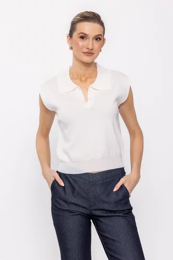 Bluză tricotată cu guler ascuțit ivory BLAM0216