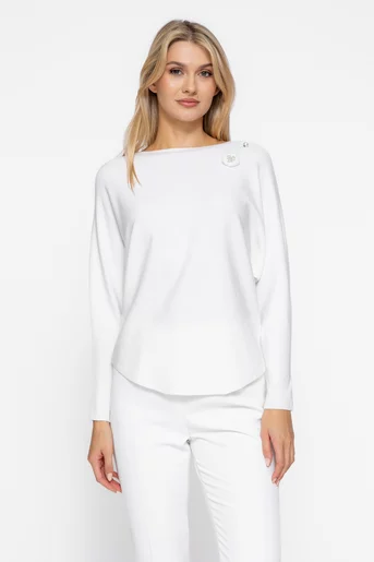 Bluză tricotată cu mânecă chimono si accesoriu decorativ ivory BSUN1003