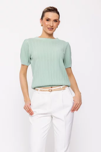 Bluză tricotată cu mâneci bufante verde BJNJ0206