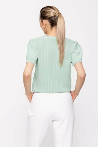 Bluză tricotată cu mâneci bufante verde BJNJ0206