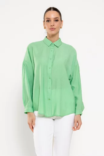 Cămașă casual din vâscoză verde deschis BBD0304