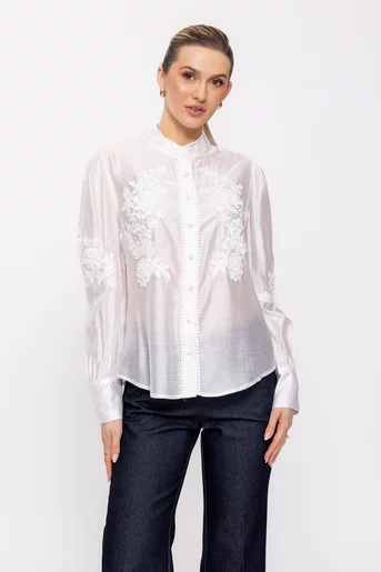 Cămașă cu broderie aplicată ivory BKCT0202