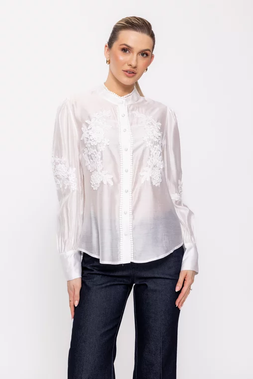 Cămașă cu broderie aplicată ivory BKCT0202 picture - 2