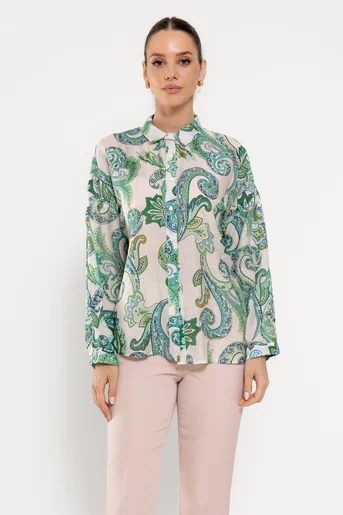 Cămașă lejeră imprimeu paisley verde BBD0301